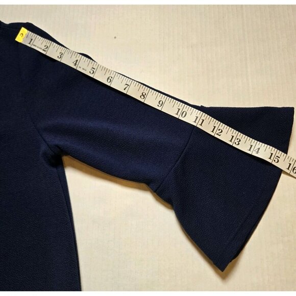 Green Envelope Royal Blue Womens Blouse Bell Sleeve Medium Bohemian Zip Back - Picture 5 of 8